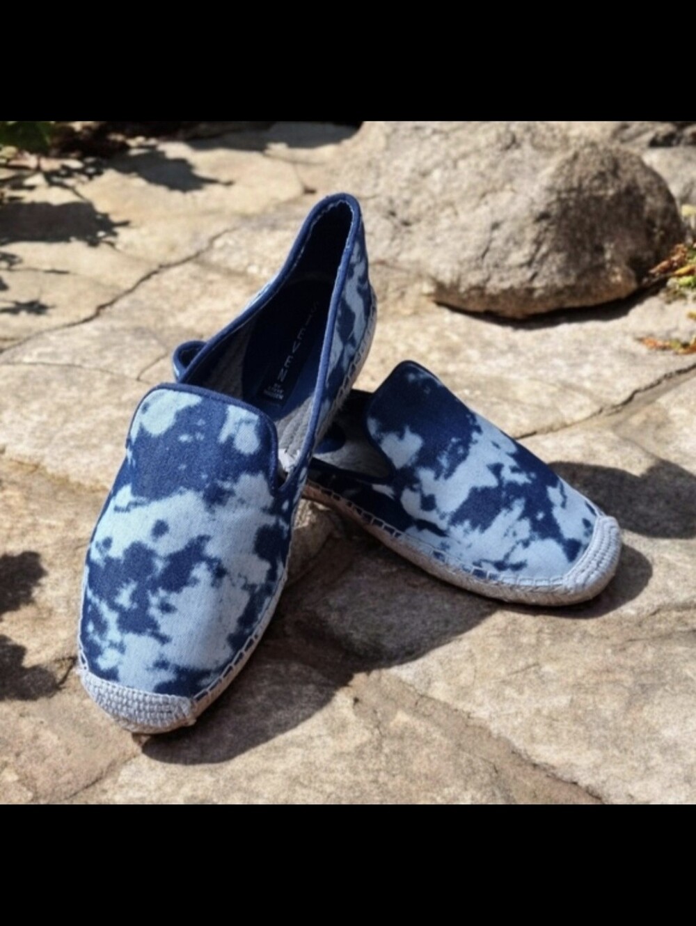 Steve Madden Blue Denim Tie-Dye Bleach Splatter Espadrille Slip-Ons Size 8.5
